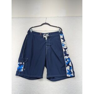 Beach Rays Mens Swim Trunks Board Shorts Blue Floral Size 34